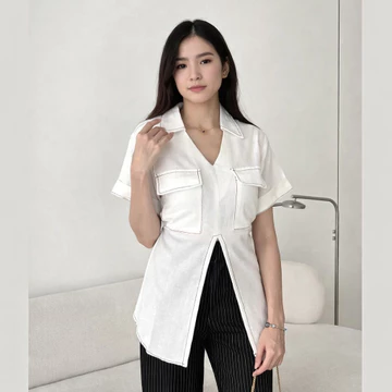 Vallina Outfit Nikita Blouse Atasan Wanita Katun Linen Lengan Pendek OOTD Korean Style Casual
