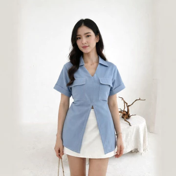 Vallina Outfit Nikita Blouse Atasan Wanita Katun Linen Lengan Pendek OOTD Korean Style Casual
