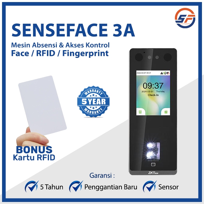 Jual Mesin Absensi Akses Kontrol ZKTECO SENSEFACE 3A / EFACE 10 Wajah ...