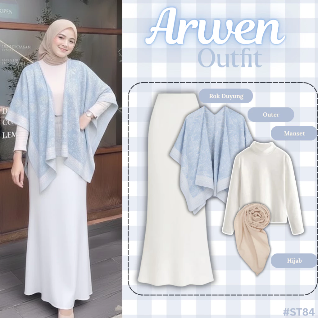 Setelan Wanita Hijab Arwen Outfit ( Rok Duyung, Outer Batik, Manset, Hijab Bella Square ) OOTD Pantai Hijab Terbaru - ST84