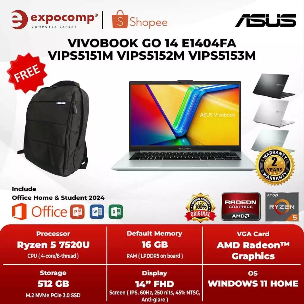 Jual ASUS VivoBook GO 14 E1404FA VIPS5151M VIPS5152M VIPS5153M AMD ...