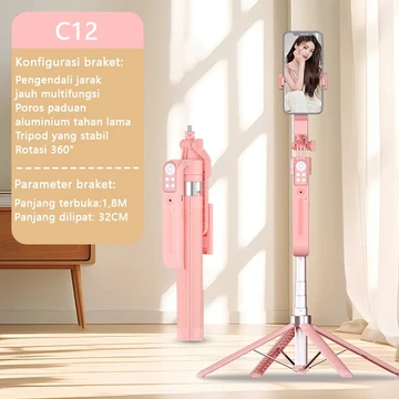 TOOREA C12 Tripod Selfie Stick Pelacakan Wajah Otomatis Tripod Pelacakan Wajah Otomatis Tripod