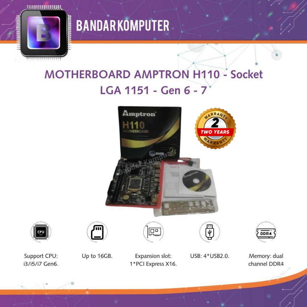 Jual MOTHERBOARD AMPTRON H110 NVME SOCKET LGA 1151 DDR4 NVME - 2 TAHUN ...