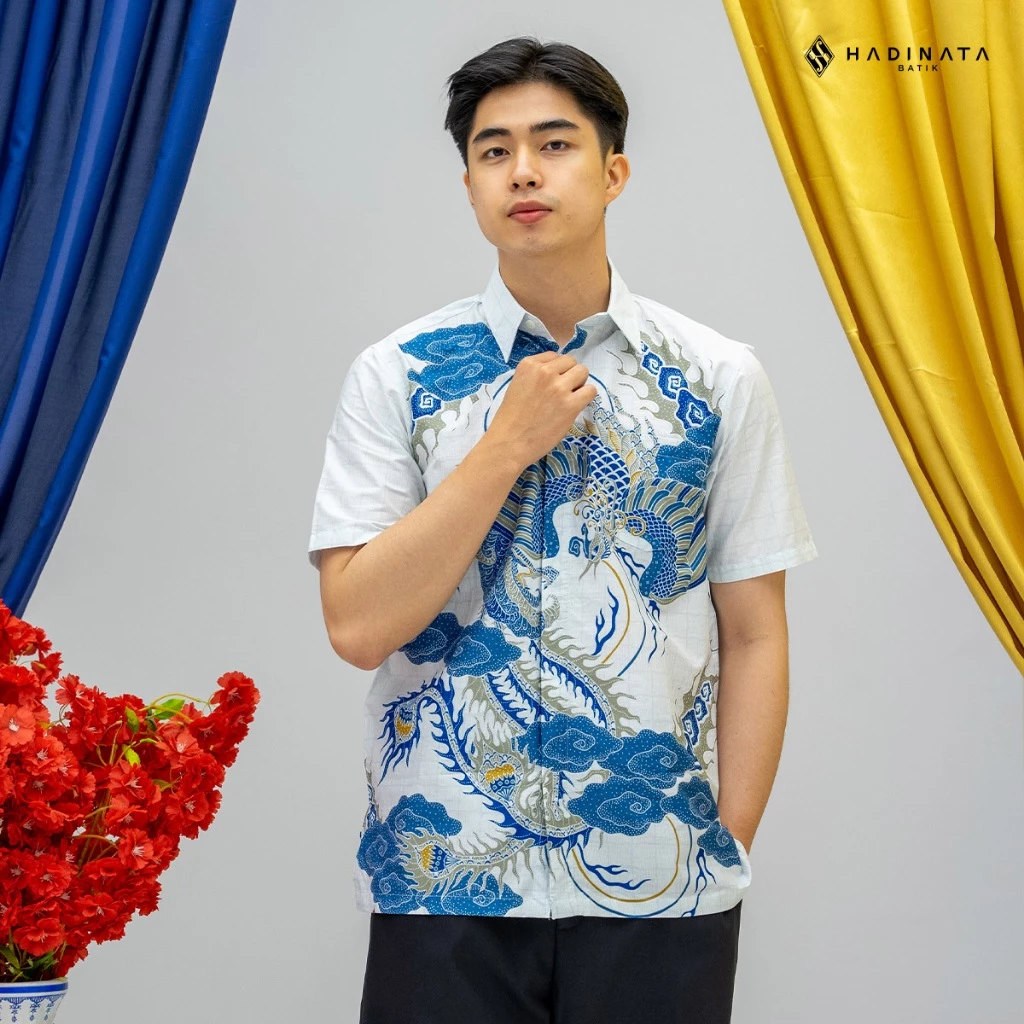 Hadinata Batik Premium Kemeja Batik Pria Lengan Pendek Superfine Bhawana White - foto 1