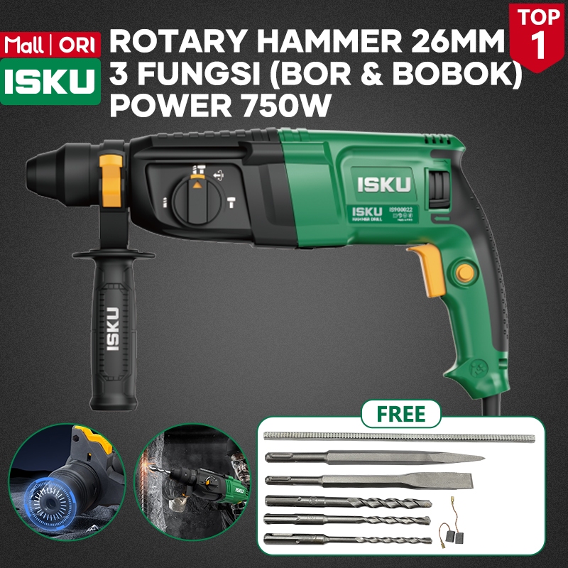 ISKU Mesin Bor Rotary Hammer 26mm 750W Heavy Duty Bor Bobok Beton Tembok Demolition Drill
