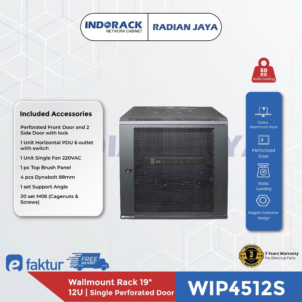 Jual Wallmount Rack INDORACK Perforated Door Rack12U Depth 450mm ...