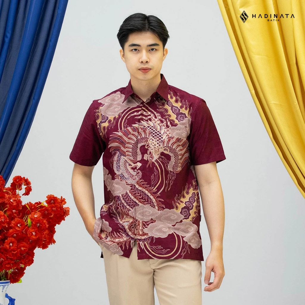Hadinata Batik Premium Kemeja Batik Pria Lengan Pendek Superfine Bhawana Maroon - foto 1