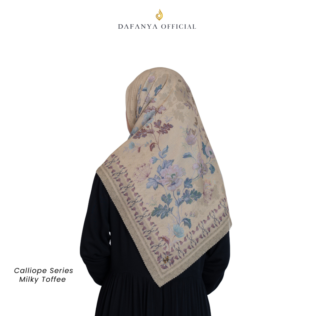 DAFANYA Syari 130x130 Calliope Series Jilbab Motif Floral Kerudung Segi Empat Hijab Scarf Bahan Voal Laser Cut