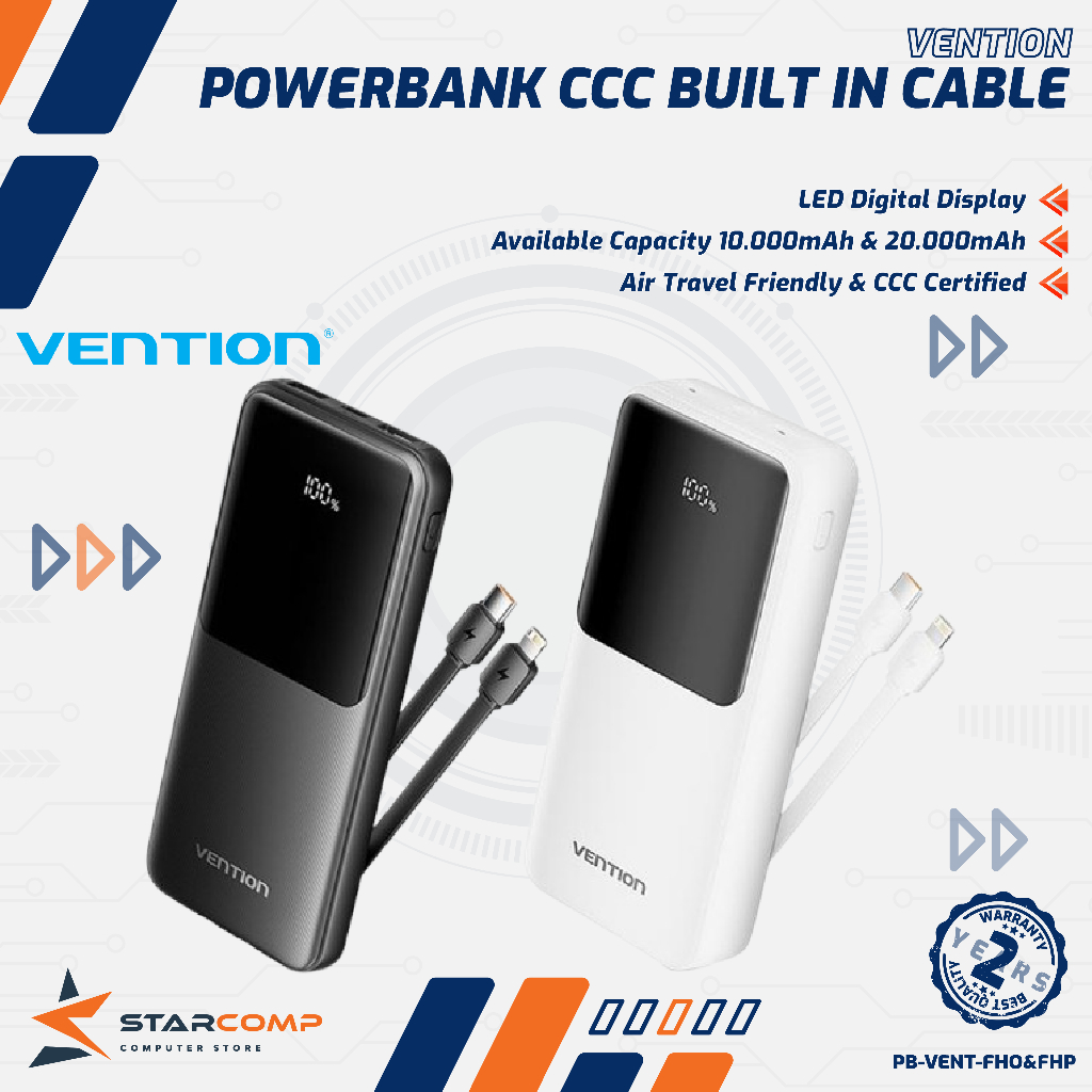 Jual Vention CCC Powerbank Built in USB Type C Lightning Fast Charging ...