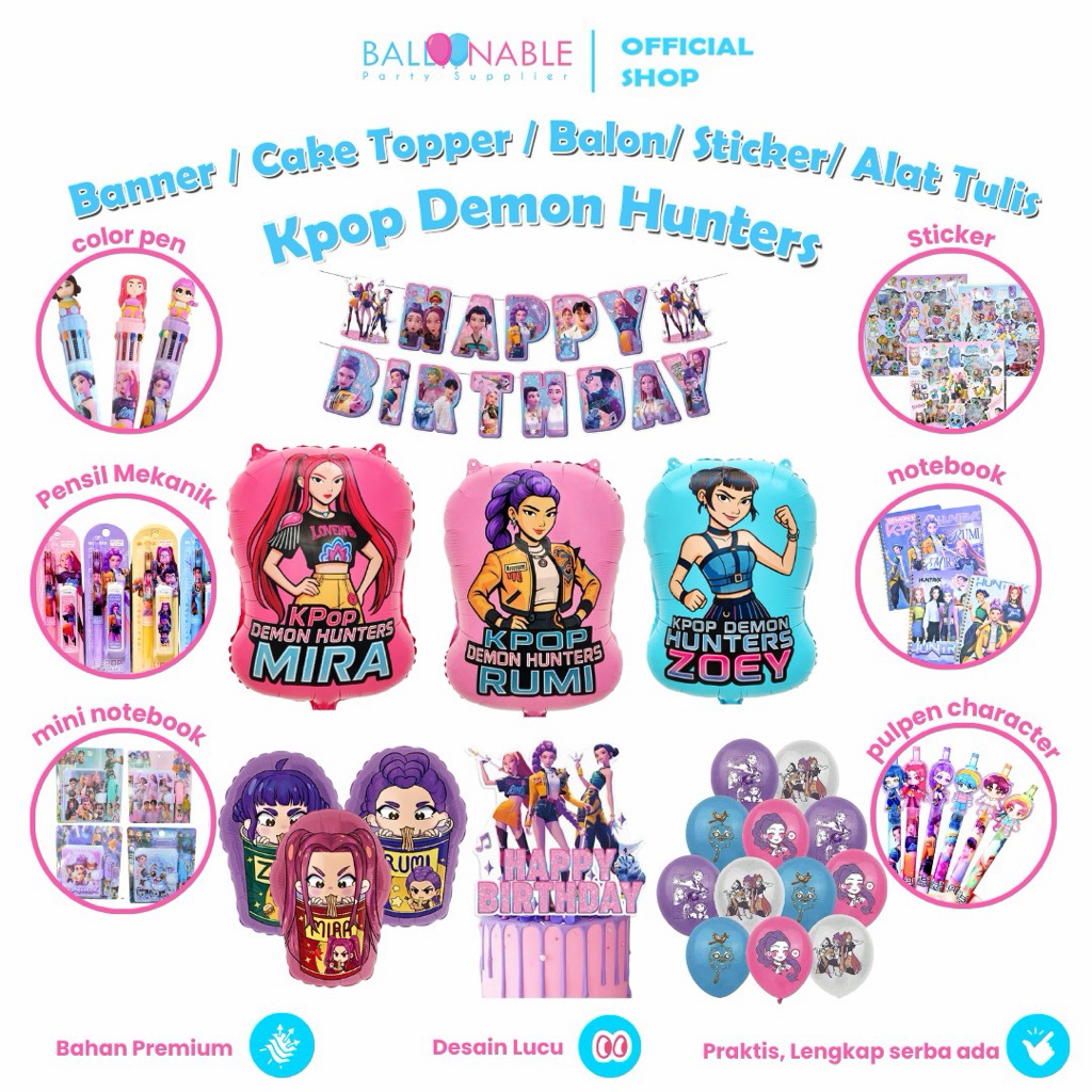Banner / Cake Topper / Balon Kpop Demon Hunters Saja Boys Perlengkapan Ulang Tahun Dekorasi Demon Hunter Aksesoris