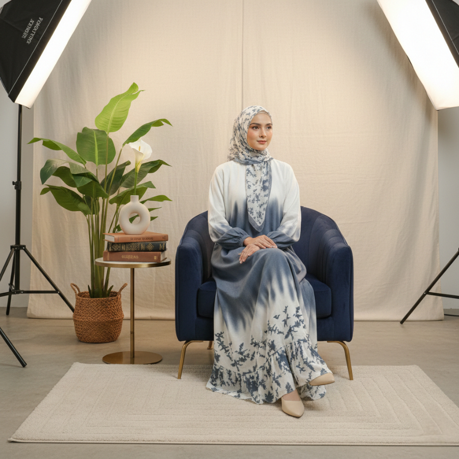 Kinas Set Hijab - Bahan rayon gamis harian yang jatuh rapi tidak nerawang aman dipakai dari pagi sampai acara keluarga