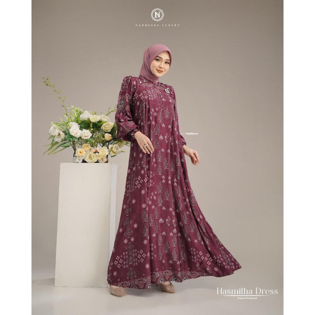 Jual NADHEERA LUXURY Hasmitha Dress Rayon Premium Simpel Mewah Busui ...