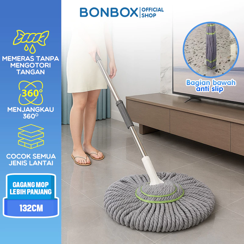 BONBOX PREMIUM Alat Pel Lantai Putar Otomatis Magic Twist Mop Pel Lantai Peras Otomatis BCT3302