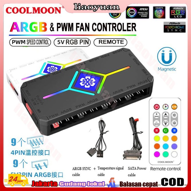Jual COOLMOON H9S CONTROLER ARGB PWM 9PORT SYNC REMOTE HUB CONTROLER ...