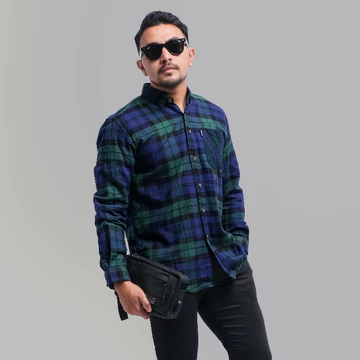 DGM Kemeja Flanel Pria Lengan Panjang Premium Kemeja Pria Kotak Hitam Coklat 001 G