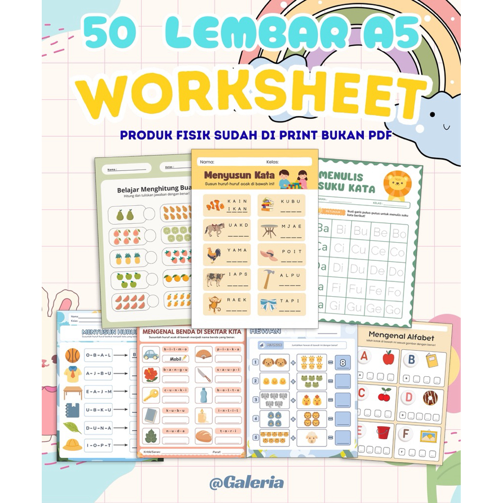 Jual 50 Lembar A5 Worksheet Anak PAUD/TK/SD | Produk Fisik Kertas HVS ...