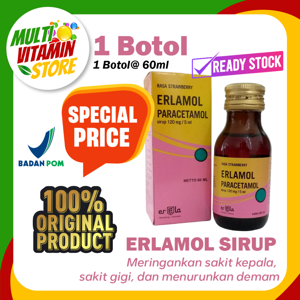 Jual (BISA COD) ERLAMOL SIRUP Anak Rasa Strawberry - 1 Botol 60 ML ...