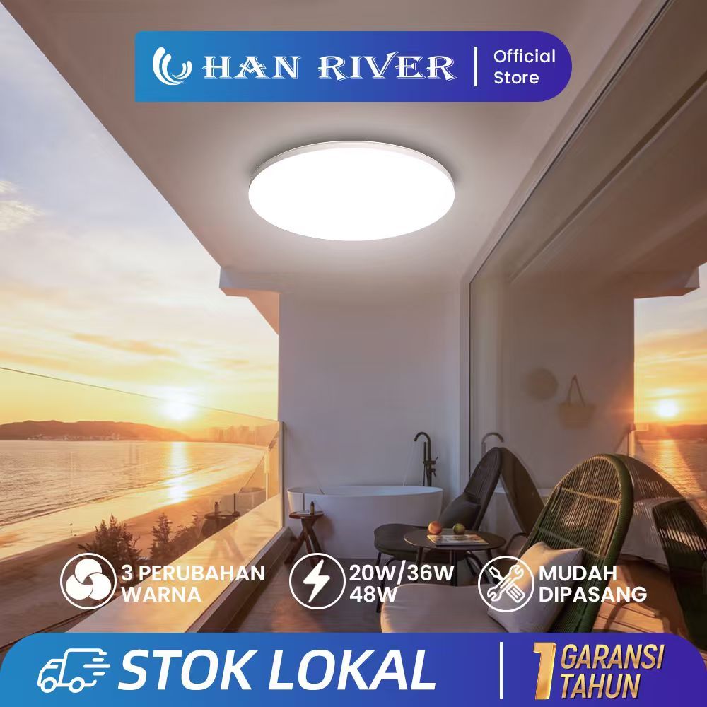 HAN RIVER 3Warna Lampu Led Plafon Rumah Ceiling 48W 36W 20W Lampu Kamar Downlight Minimalis Anti Air Dan Hemat Energi