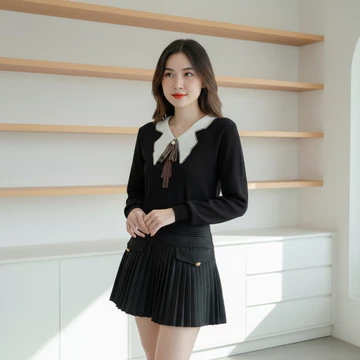 TTEUDA Baju Atasan Wanita Sailor Knit Lengan Panjang Blouse Wanita Sailor Knit Premium Blouse