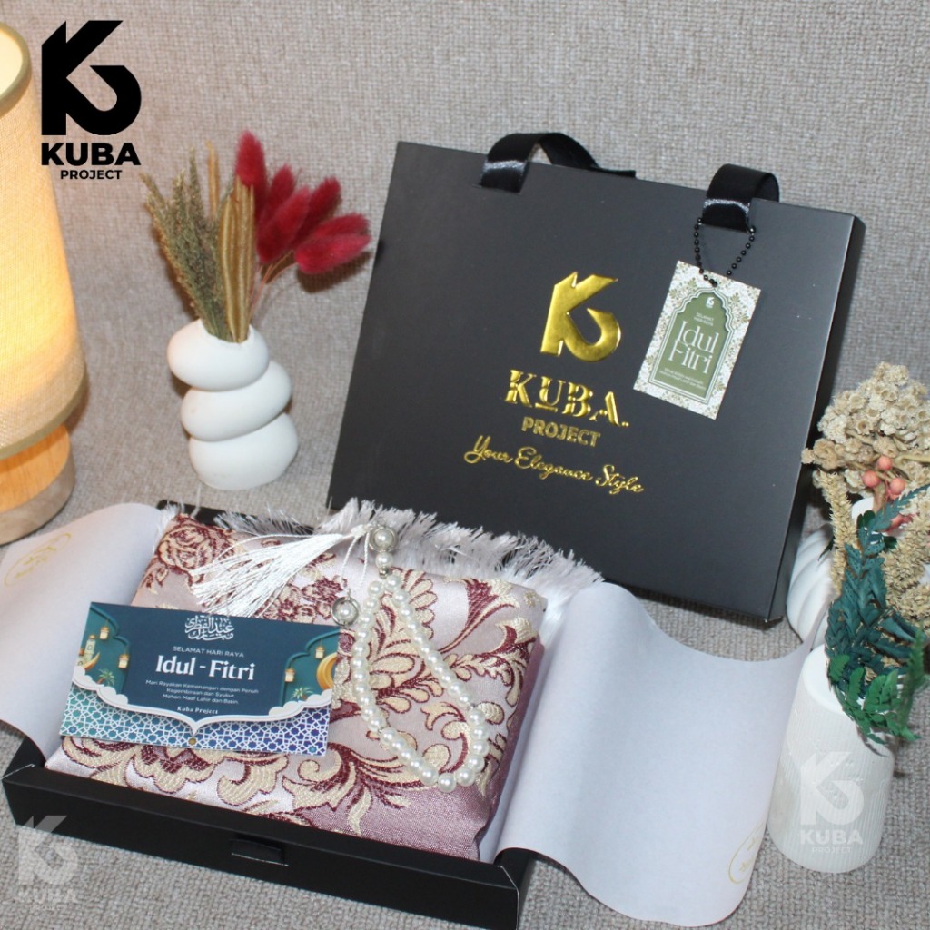 Kuba Project - Exclusive Hampers Sajadah Madinah / Turki & Tasbih Premium Box | Kado Guru Laki - laki / perempuan Unik | Hampers Lebaran Idul Fitri Ramadhan Laki-laki & Perempuan Bermanfaat | THR Karyawan, Corporate Gift dll