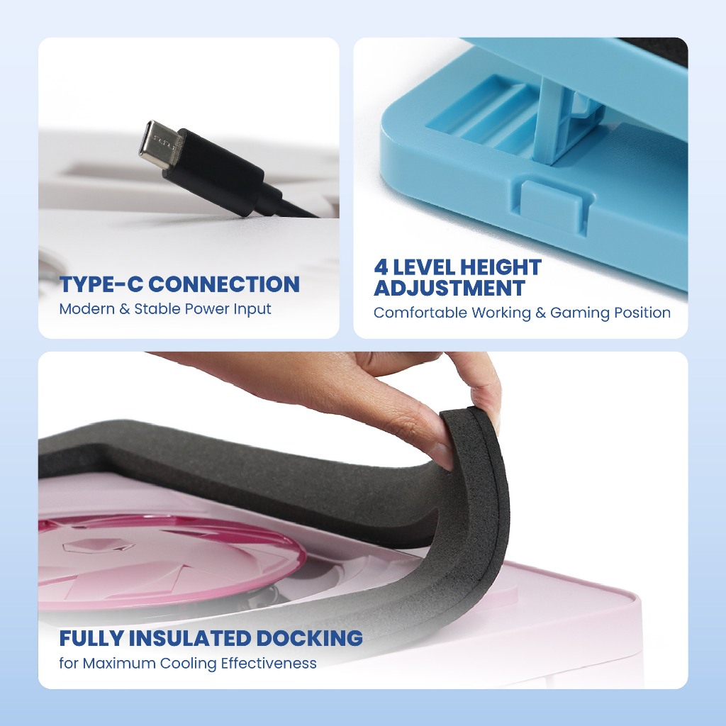 Rexus B400 Frost Cooling Pad Breeze RGB - Pendingin Laptop 2400RPM Type C (5)