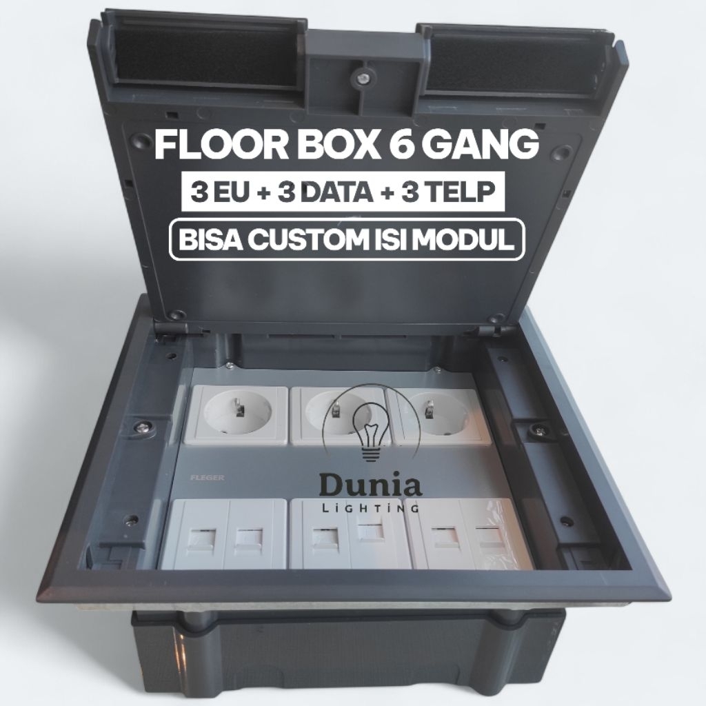 Jual Floor Socket Box carpet stop kontak 6 Gang isi 3 ARDE EU + 3 DATA ...