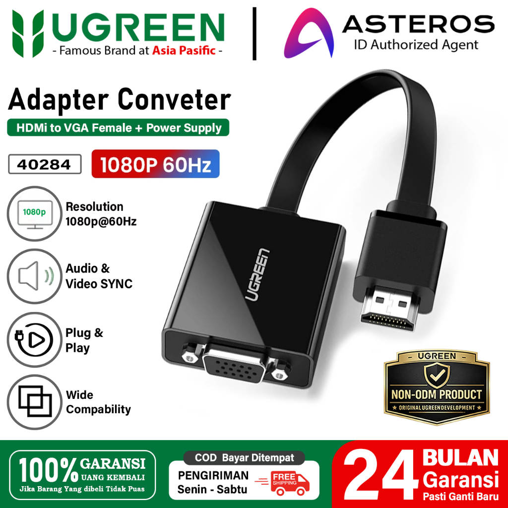 Jual UGREEN Adapter Converter HDMI To VGA Female Untuk PC Laptop TV ...