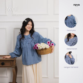 Neva Style - Avril Blouse Ruffle Motif Kotak - Kotak / Blouse Wanita Lengan Panjang / Atasan Cewek Casual Modis Fashionable Outfit Simple dan Kekinian