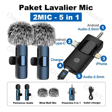 (3 In 1 Pro Mic)Mikrofon Nirkabel Lavalier Mic Portabel Audio Video Pembuatan Rekaman Wireless