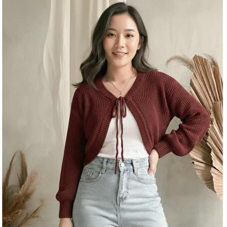 Jual JOLLY BOLERO / Cardigan Crop Motif Tali Pita Atasan Rajut Wanita ...