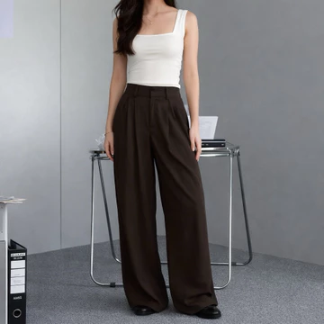 Celana Kulot Wanita High Waist Premium Hitam Kerja Kantor Formal Casual Bahan Tebal Jatuh Elegan