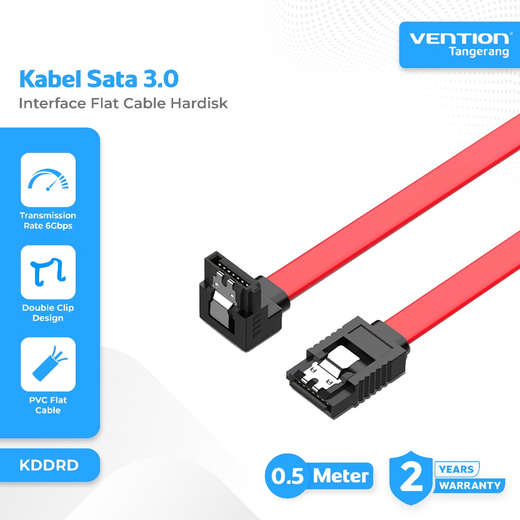 Jual Vention Kabel Sata 3.0 High Speed 6Gbps Right Angle Interface Flat ...