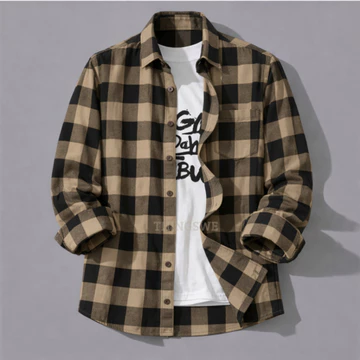 Kemeja Flanel Pria Wanita Tartan Kotak Oversized Kotak Abu