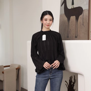 Karin Top Blouse Wanita Korea Ruffle Lengan Panjang E.269
