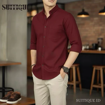 Suitique ID Kemeja Pria Lengan Panjang Cotton Pique Anti Kusut Black Rapi Seharian Formal Casual