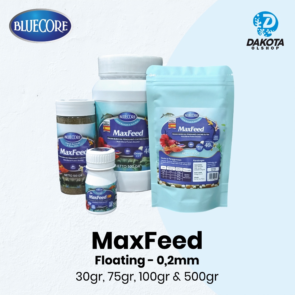 Jual Bluecore MaxFeed - Pakan Ikan Burayak Floating/Mengapung | Shopee ...