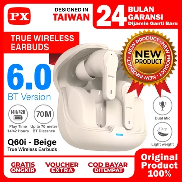 Headset TWS Earphone Bluetooth 6.0 Headphone Earbuds True Wireless PX Q60i Beige