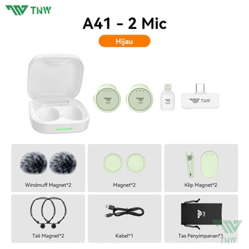TNW A41 2 In 1 Wireless Microphone Dual Magnetic Mikrofon AI Noise Reduction Mic Profesional