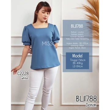 BL11788 Blouse Wanita Scuba Tangan Pendek Motif Polos Casual 11788