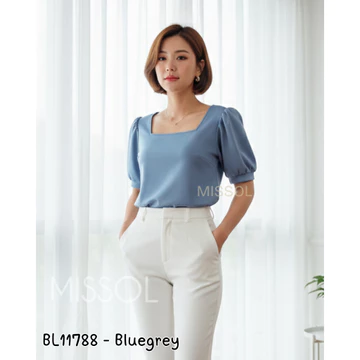 BL11788 Blouse Wanita Scuba Tangan Pendek Motif Polos Casual 11788