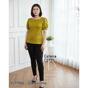 BL11788 Blouse Wanita Scuba Tangan Pendek Motif Polos Casual 11788