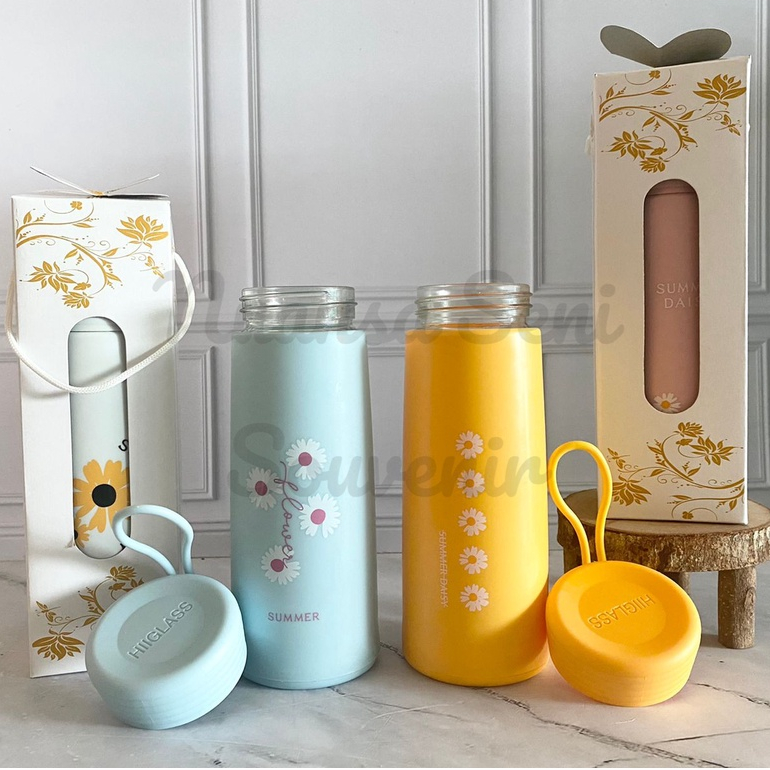 Jual Souvenir Botol Kaca Minum Summer Daisy Tumbler Travel 350ml Termos ...