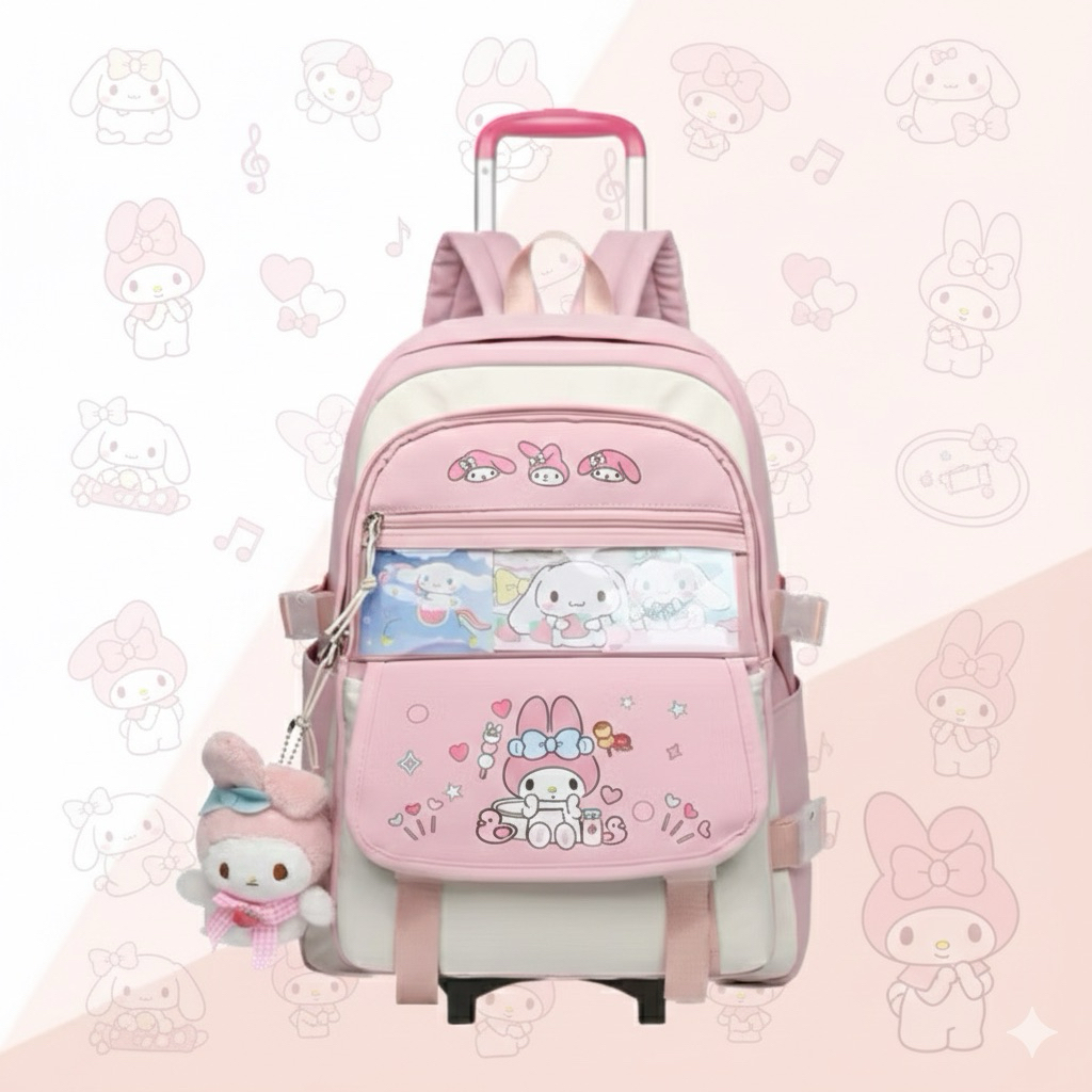 Miniso Sanrio 2026 New Student School Bag Fashionable Cinnamoroll Kuromi My  Melody Pom Pom Purin Trolly Dorongan