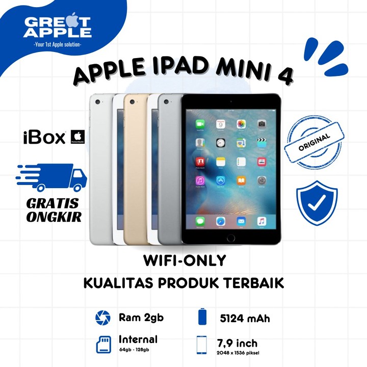 Apple iPad Mini 4 7.9 Inch Wifi Only + Cellular 128GB | 64GB Second Original - G