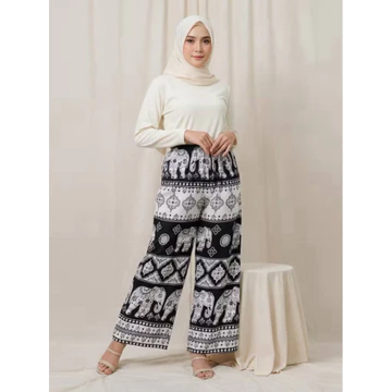 Celana Panjang Kulot High Waist Motif Gajah Unisex Rayon Premium Adem Nyaman Pinggang Karet