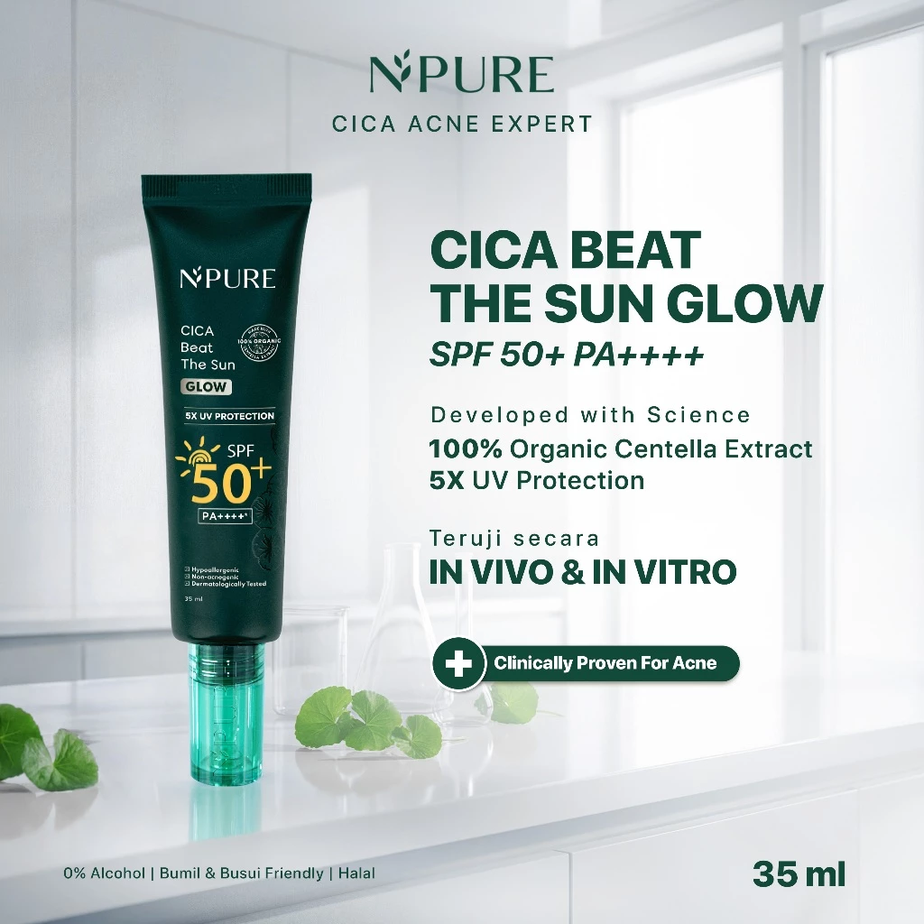 Pratinjau NPURE Sunscreen Cica Beat The Sun Glow  SPF 50 PA++++