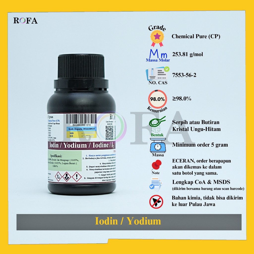 Jual ROFA Iodin / Iodine / Yodium / Iodium CP Eceran 1 Gram | Shopee ...