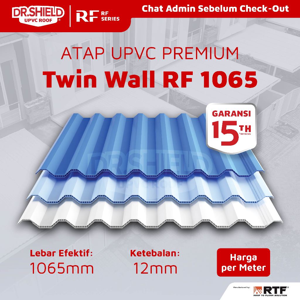 Atap UPVC DR. SHIELD Twin Wall RF 1065mm - Tebal 12mm Garansi 15 Tahun Atap Rumah Double Layer Anti Panas & Anti Berisik Atap Carport Kanopi Gudang Pabrik dan Bangunan Komersil