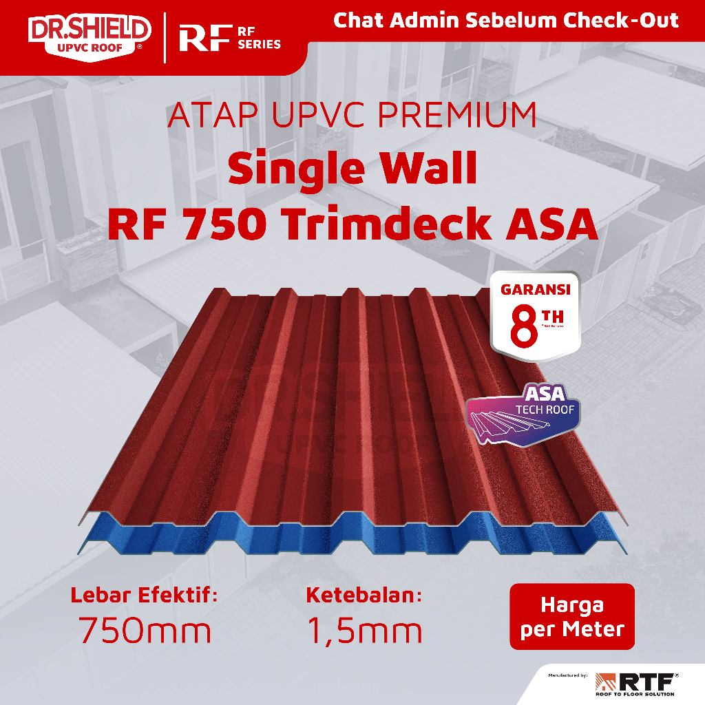 Atap UPVC DR. SHIELD - Single Wall RF 750mm Tebal 1,5mm Garansi 8 Tahun Atap Rumah Single Layer Anti Panas & Lebih Dingin Atap Carport Kanopi Gudang Pabrik dan Bangunan Komersil
