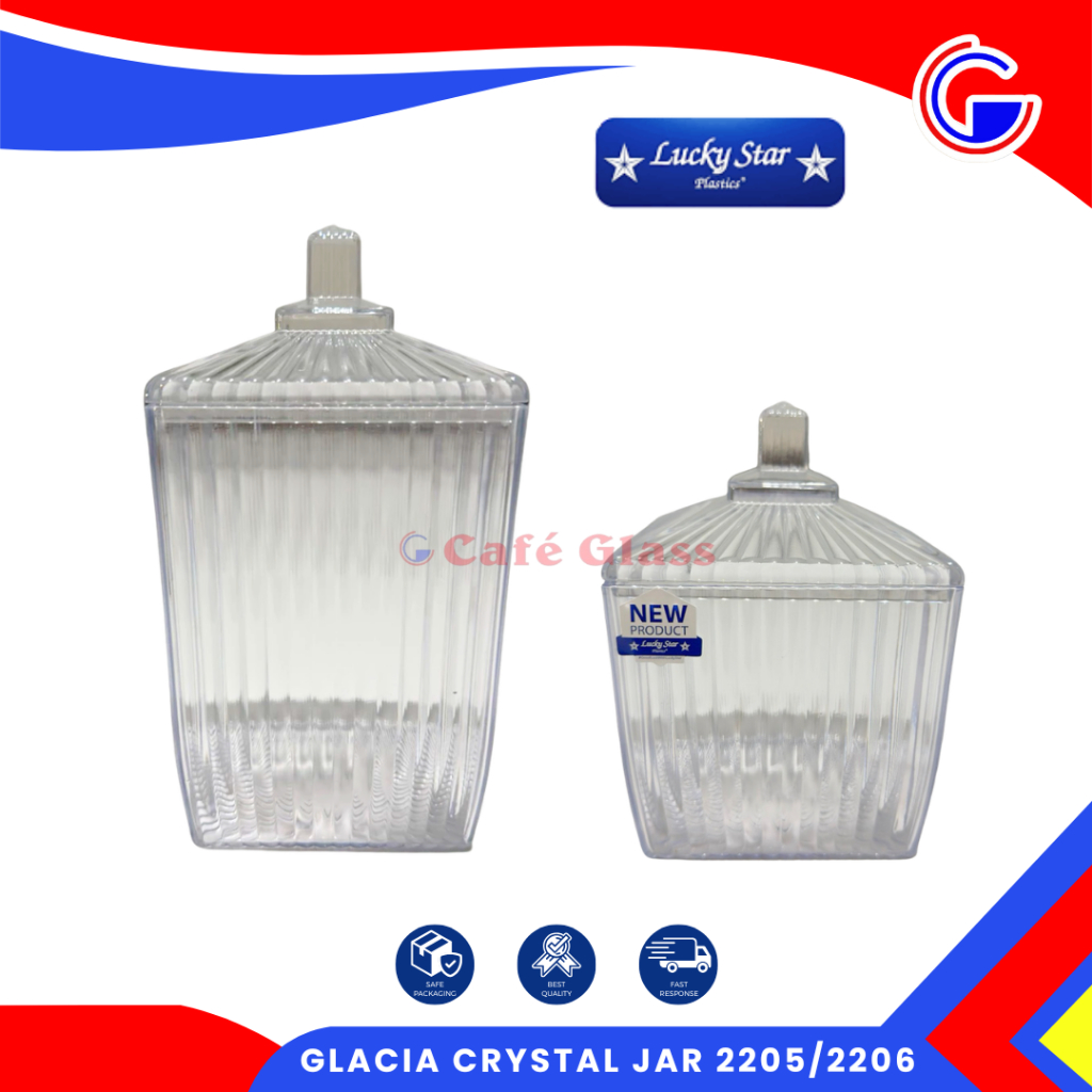 Toples Kue Kering Lebaran - Toples Akrilik Anti Pecah - Glacia Crystal Jar Lucky Star 2205/2206 - Toples Aesthetic Transparan